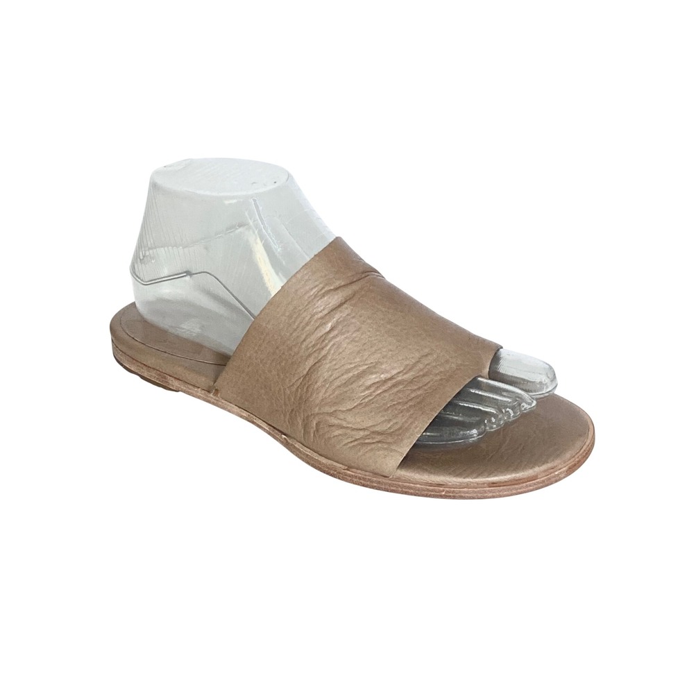 Eileen Fisher Edge Tan Leather Toe Loop Slide Flat Sandals Womens 7.5